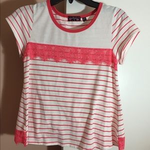 Girl’s Stripe Lace Front Tee - Size LG- 14